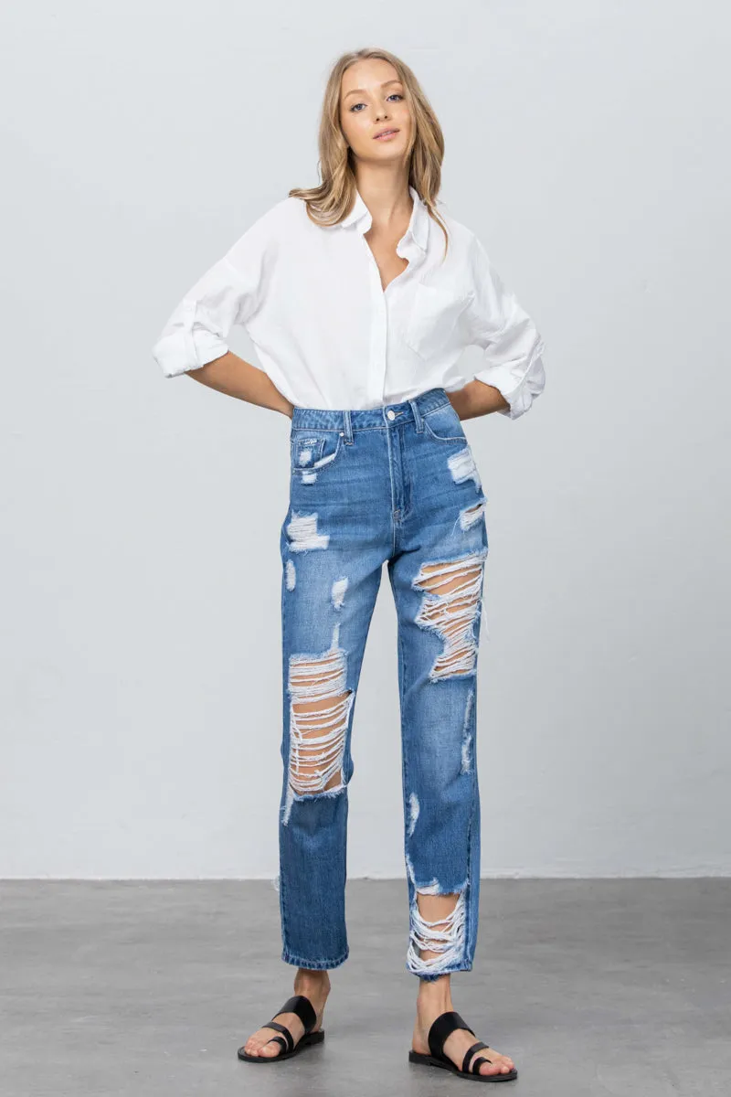 Hit the Mood Destroyed Straight Jeans