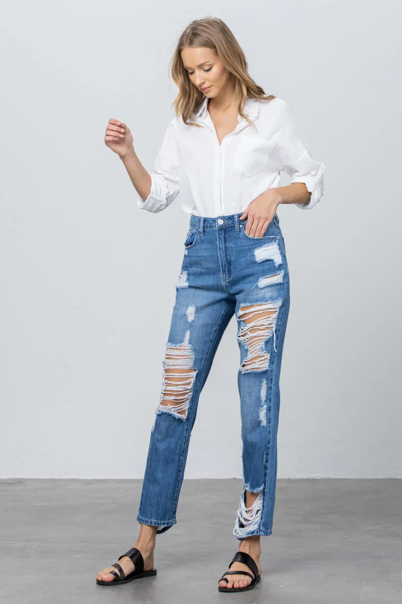 Hit the Mood Destroyed Straight Jeans