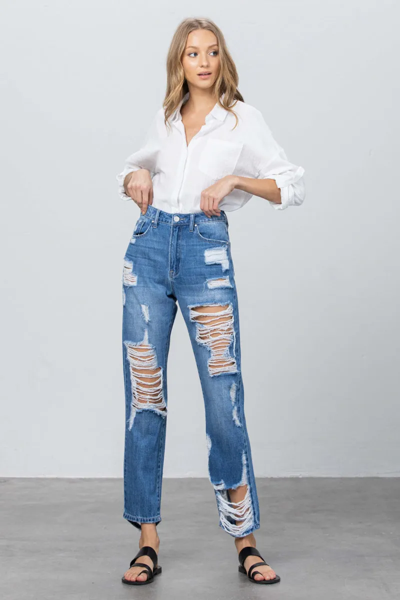 Hit the Mood Destroyed Straight Jeans