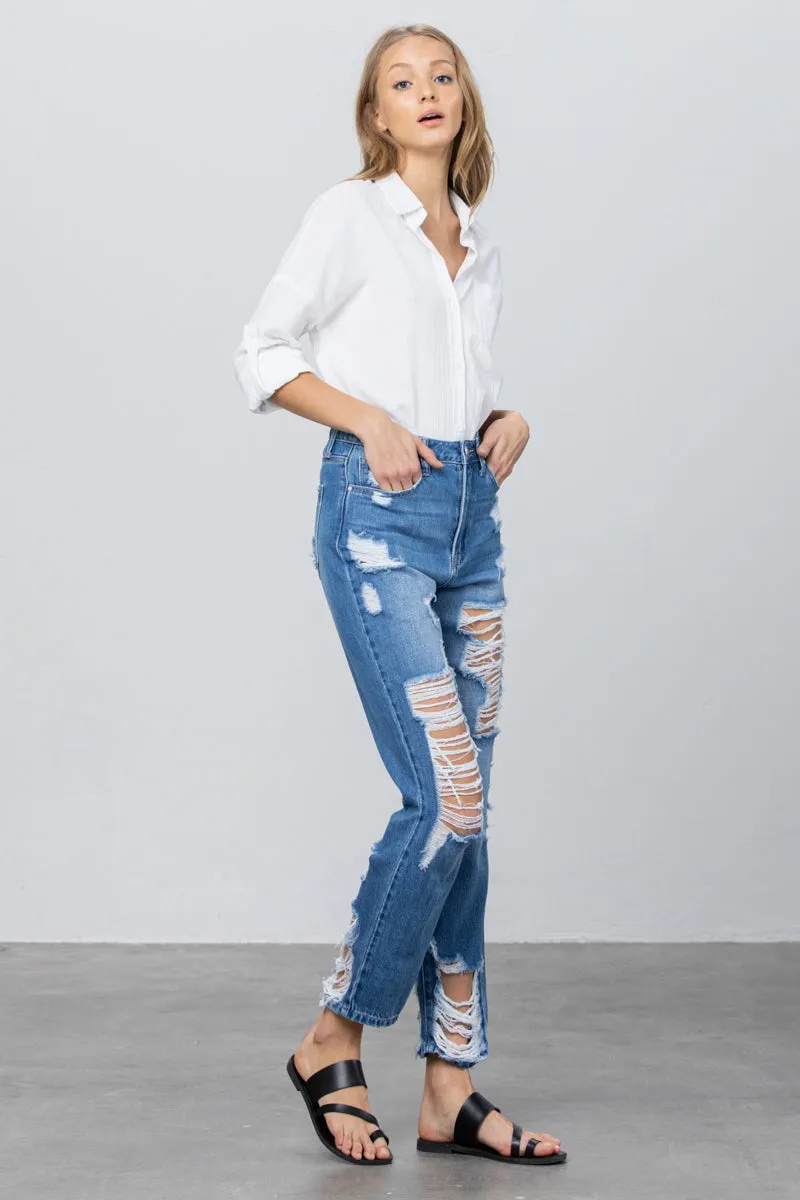 Hit the Mood Destroyed Straight Jeans