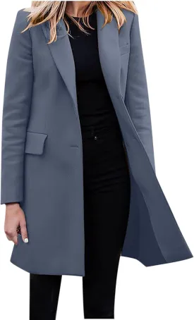 Hvyesh Women's Long Wool Blend Pea Coat Winter Casual Overcoat Notched Lapel Collar Trench Coat Belted Long Jacket Outerwear