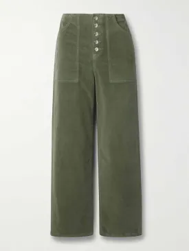 Khaki cotton-corduroy wid-leg pants