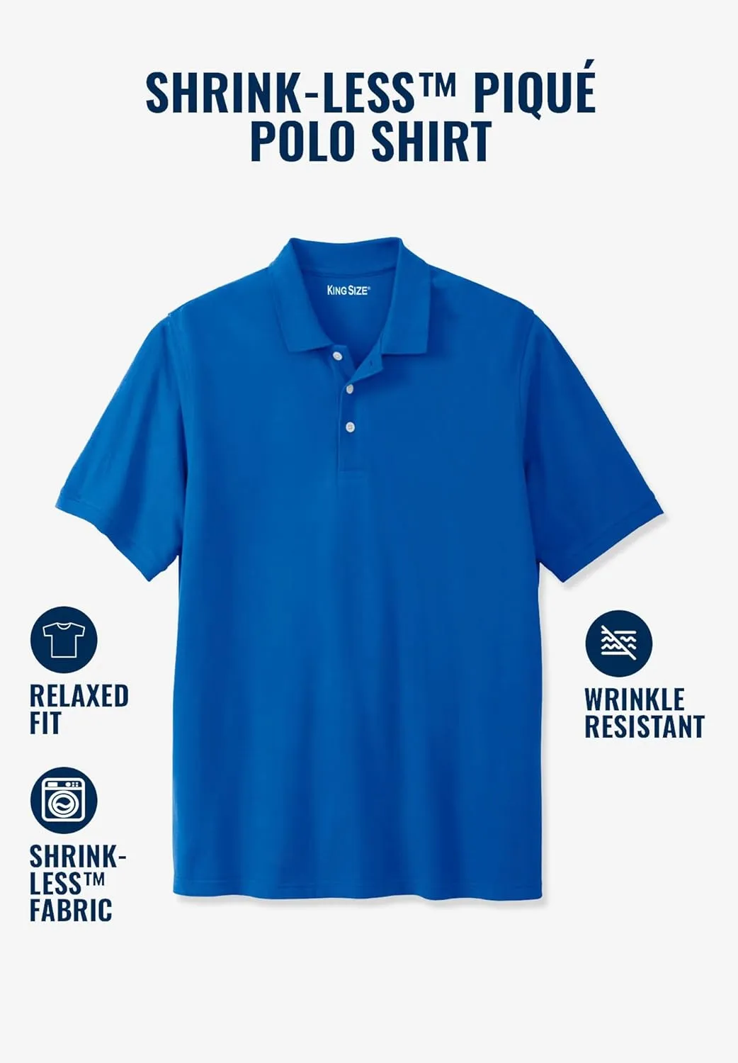 KingSize Men's Big & Tall Shrink-Less Piqu Polo Shirt
