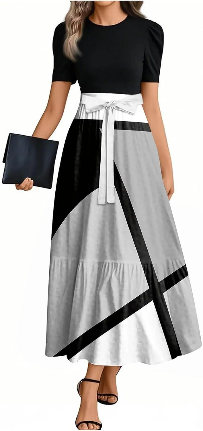Maxi Dresses for Women 2025 Vacation Short Sleeve Floral Long Dress Spring Fashion Sundress Elegant Teacher Dresses