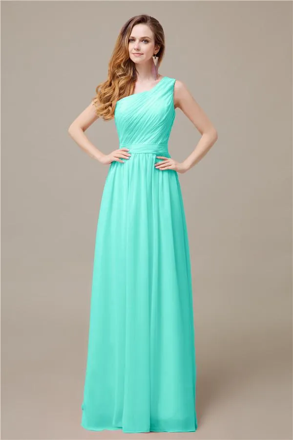 One-Shoulder A-line Chiffon Elegant Floor-Length Bridesmaid Dresses