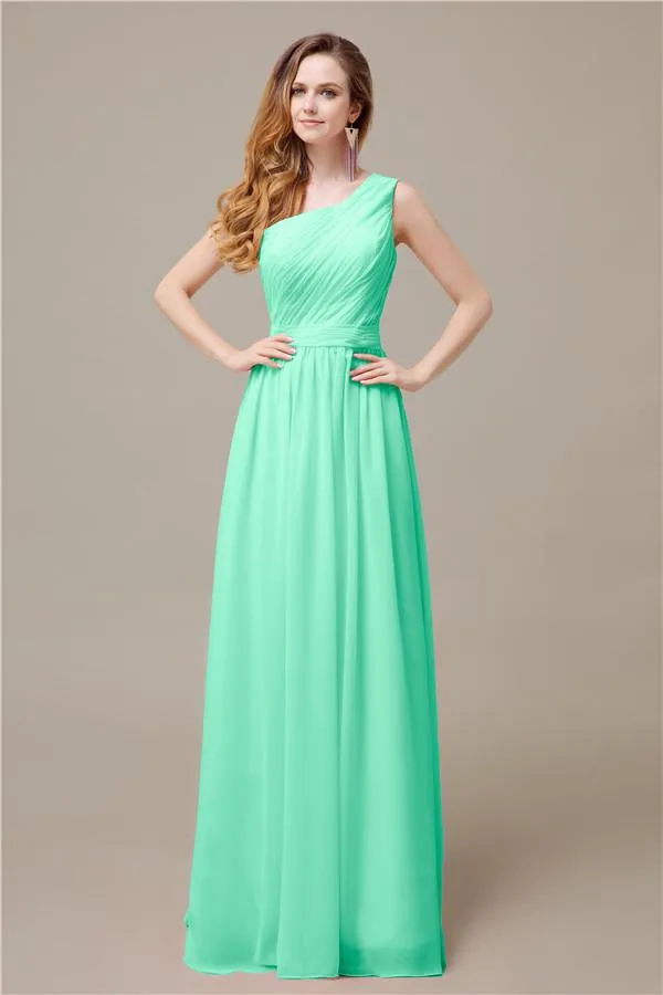 One-Shoulder A-line Chiffon Elegant Floor-Length Bridesmaid Dresses