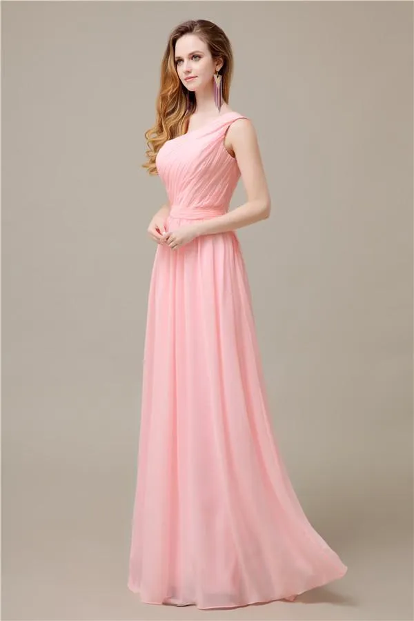 One-Shoulder A-line Chiffon Elegant Floor-Length Bridesmaid Dresses