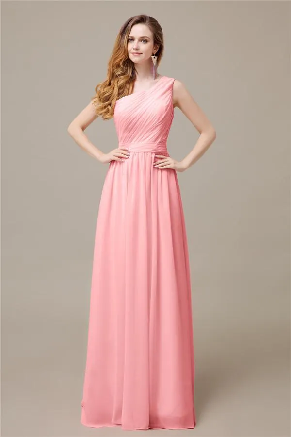 One-Shoulder A-line Chiffon Elegant Floor-Length Bridesmaid Dresses