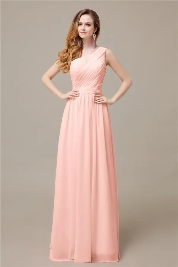 One-Shoulder A-line Chiffon Elegant Floor-Length Bridesmaid Dresses