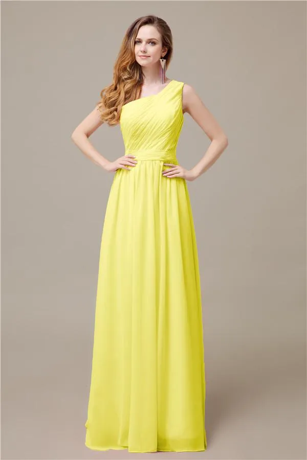 One-Shoulder A-line Chiffon Elegant Floor-Length Bridesmaid Dresses