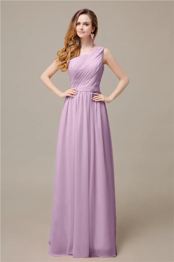 One-Shoulder A-line Chiffon Elegant Floor-Length Bridesmaid Dresses