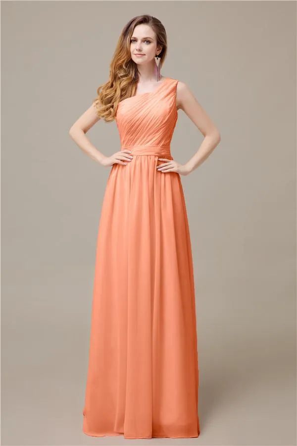 One-Shoulder A-line Chiffon Elegant Floor-Length Bridesmaid Dresses