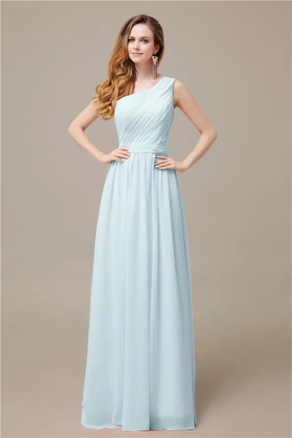 One-Shoulder A-line Chiffon Elegant Floor-Length Bridesmaid Dresses