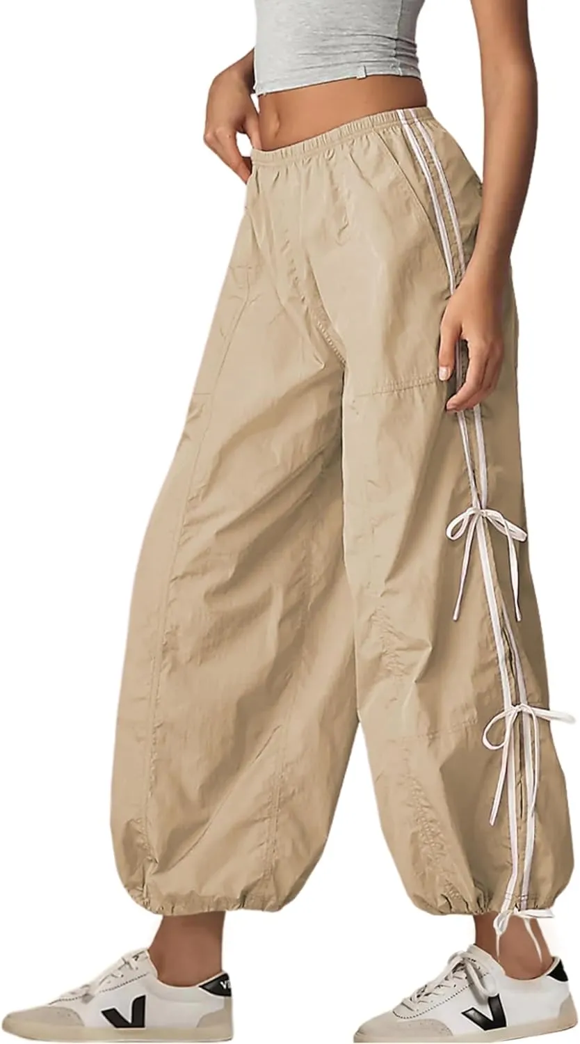 OPCAKM Women's Baggy Pants Elastic Waist Striped Track Sweatpants Parachute Pants