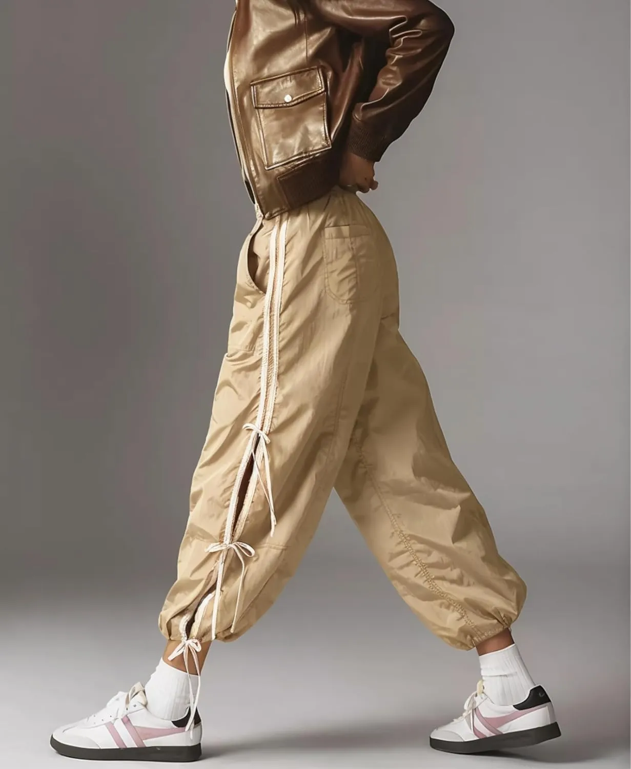 OPCAKM Women's Baggy Pants Elastic Waist Striped Track Sweatpants Parachute Pants