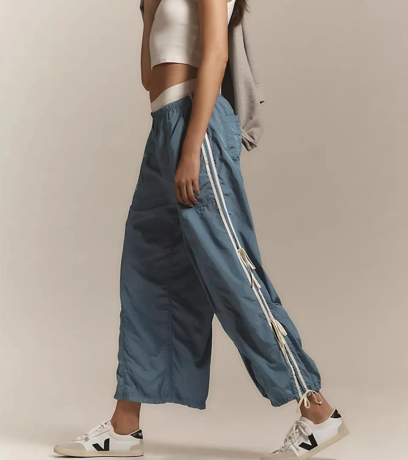 OPCAKM Women's Baggy Pants Elastic Waist Striped Track Sweatpants Parachute Pants