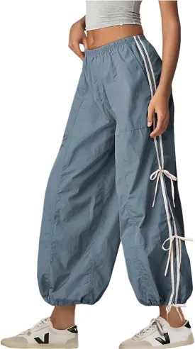 OPCAKM Women's Baggy Pants Elastic Waist Striped Track Sweatpants Parachute Pants