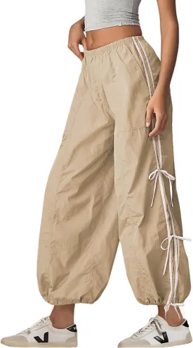 OPCAKM Women's Baggy Pants Elastic Waist Striped Track Sweatpants Parachute Pants