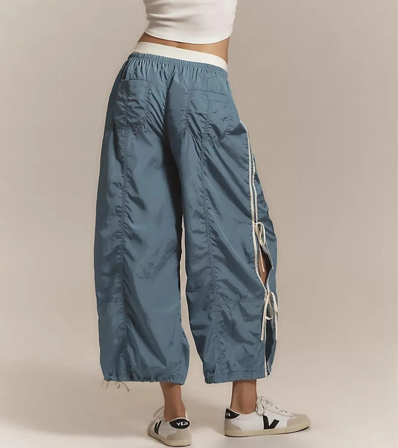 OPCAKM Women's Baggy Pants Elastic Waist Striped Track Sweatpants Parachute Pants