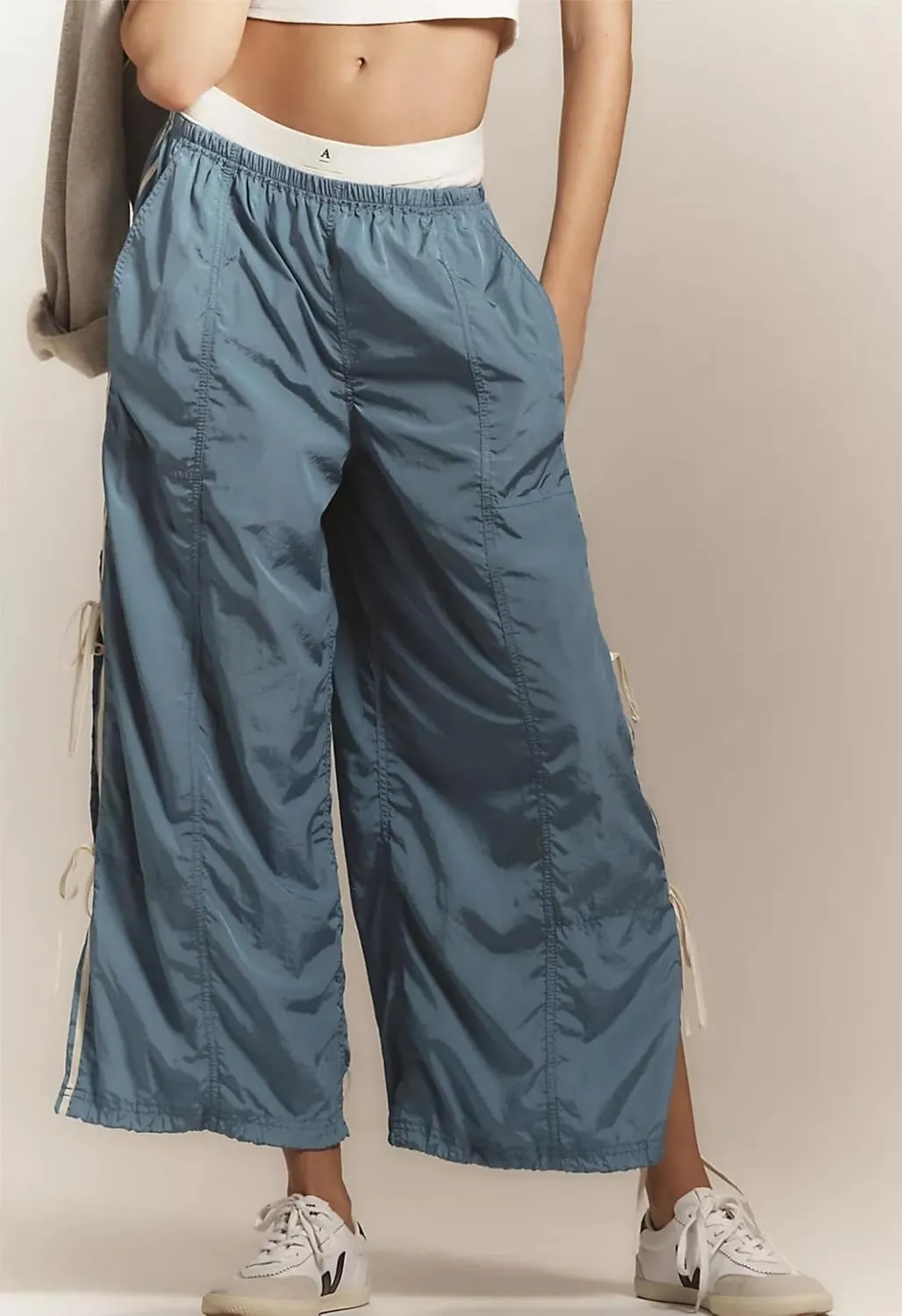 OPCAKM Women's Baggy Pants Elastic Waist Striped Track Sweatpants Parachute Pants
