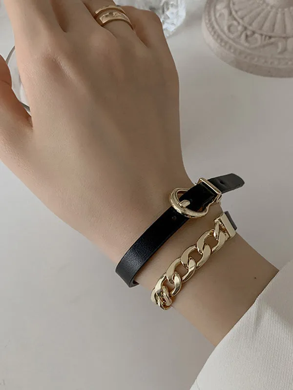 Original Cool Chain Leather Necklace&Bracelet