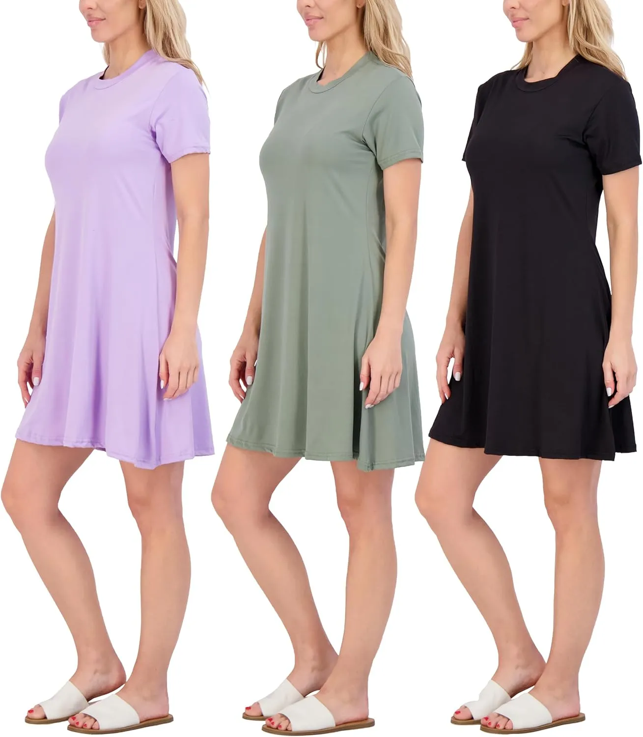 Real Essentials 3-Pack: Women's Super-Soft Short Sleeve Dress Loose Casual Plain Simple Summer T-Shirt (Available in Plus)