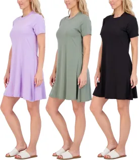 Real Essentials 3-Pack: Women's Super-Soft Short Sleeve Dress Loose Casual Plain Simple Summer T-Shirt (Available in Plus)