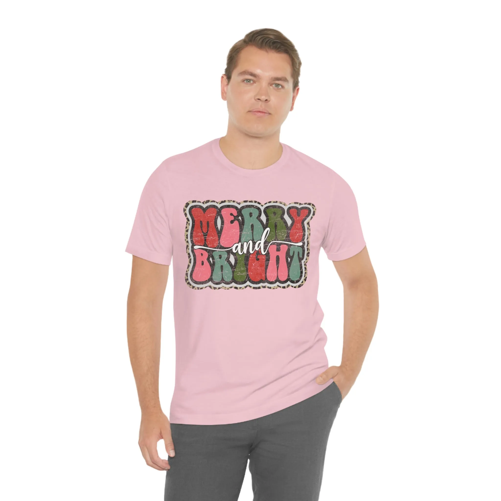 Retro Merry & Bright Women's Christmas T-Shirt Bella Canvas Unisex Jersey Short Sleeve Tee