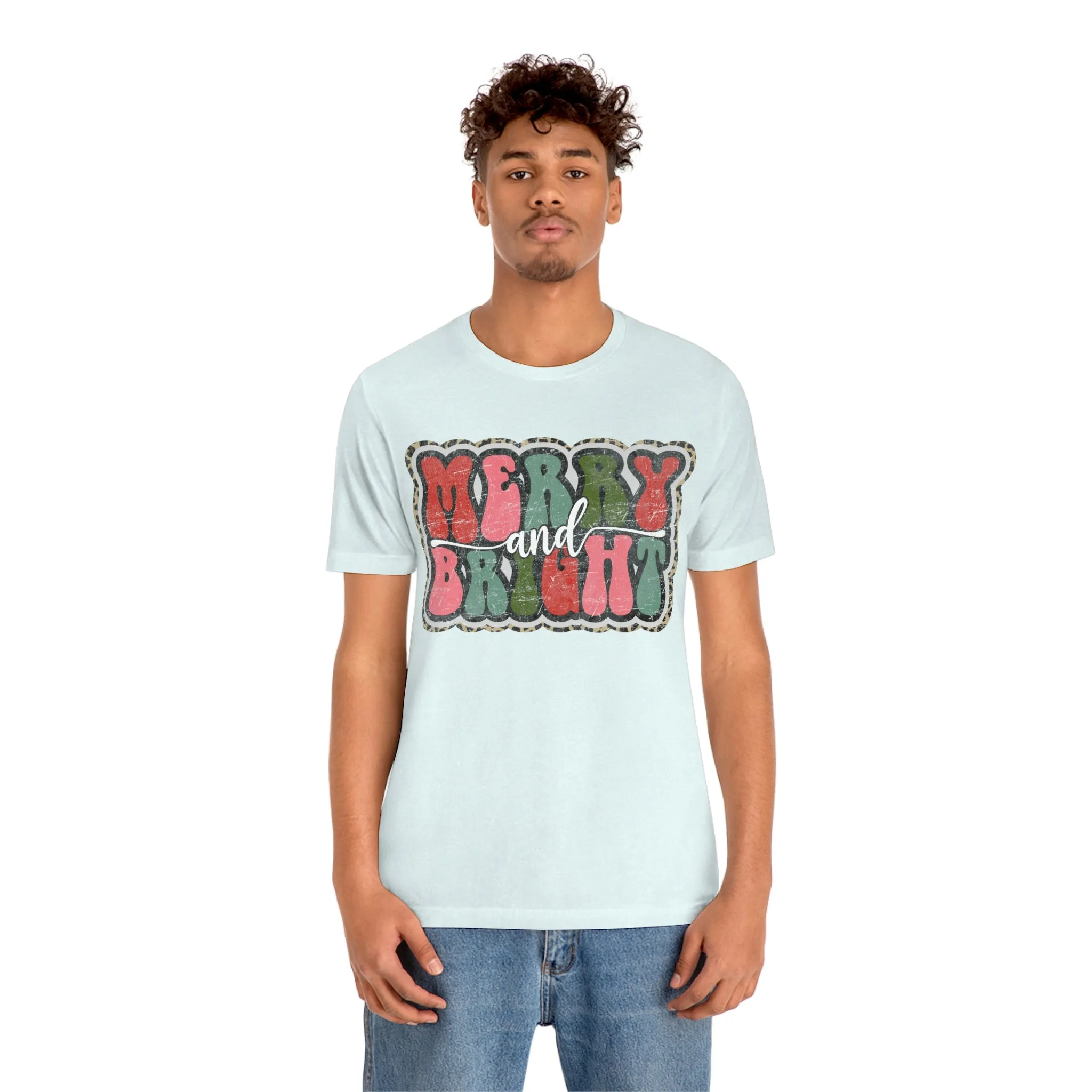 Retro Merry & Bright Women's Christmas T-Shirt Bella Canvas Unisex Jersey Short Sleeve Tee