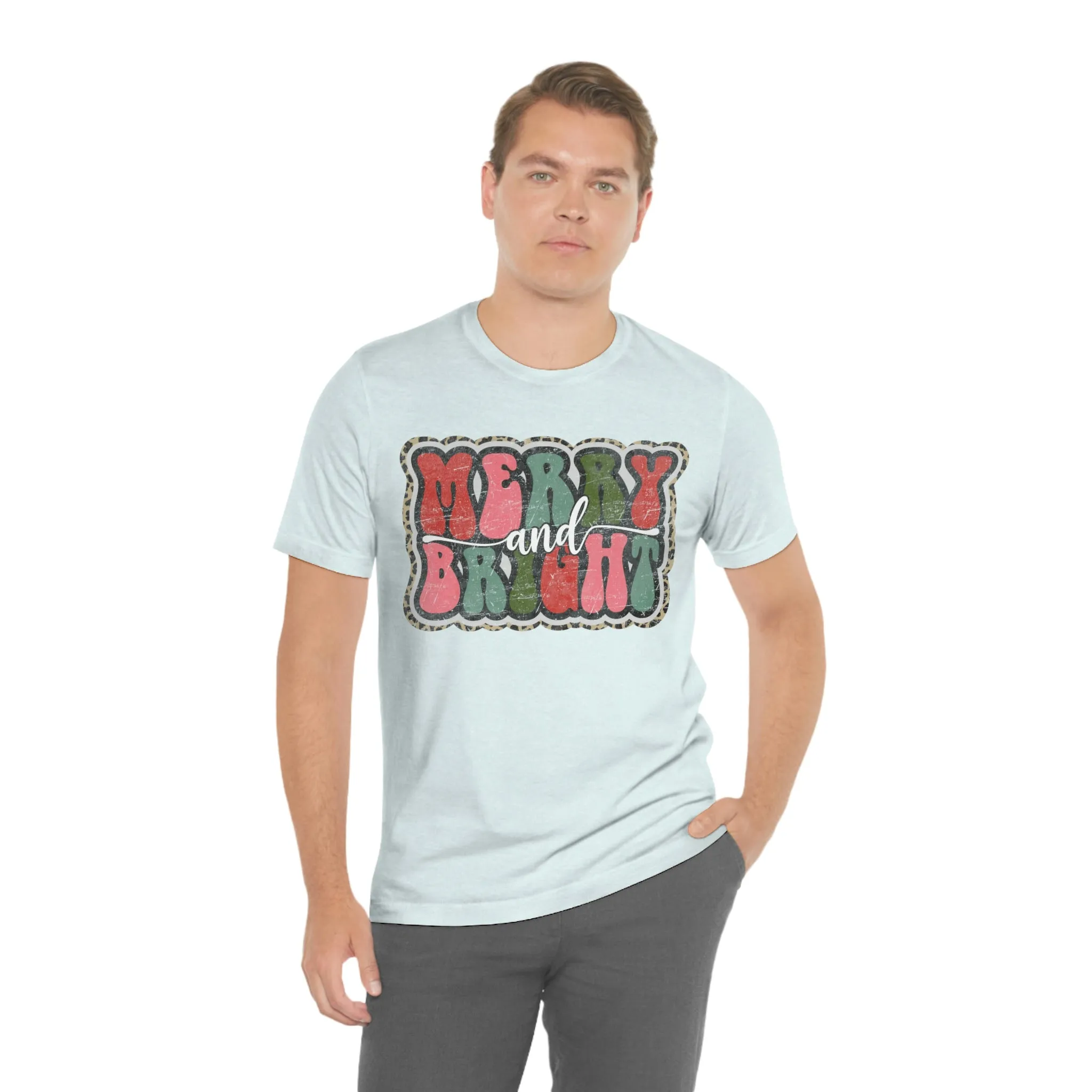 Retro Merry & Bright Women's Christmas T-Shirt Bella Canvas Unisex Jersey Short Sleeve Tee