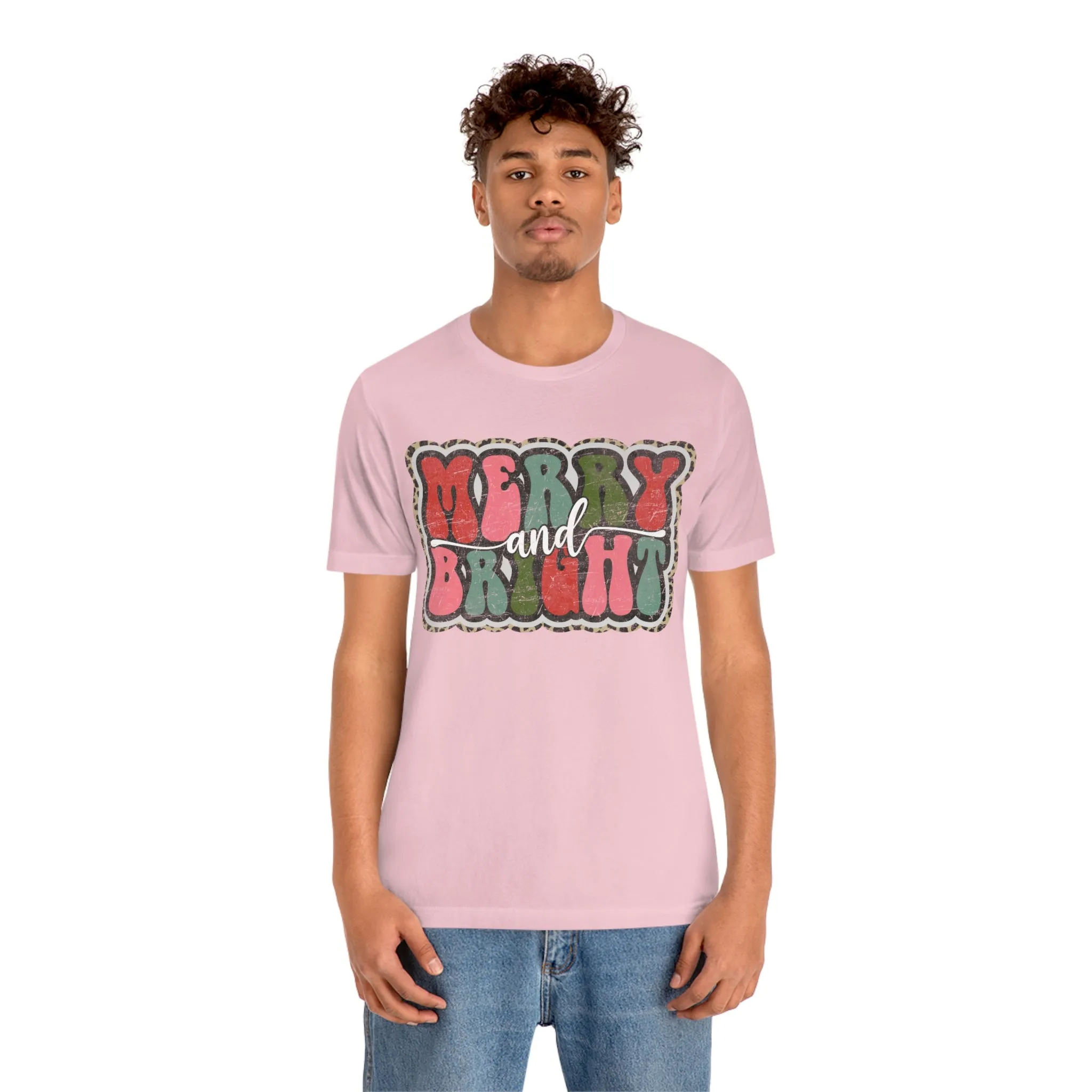 Retro Merry & Bright Women's Christmas T-Shirt Bella Canvas Unisex Jersey Short Sleeve Tee