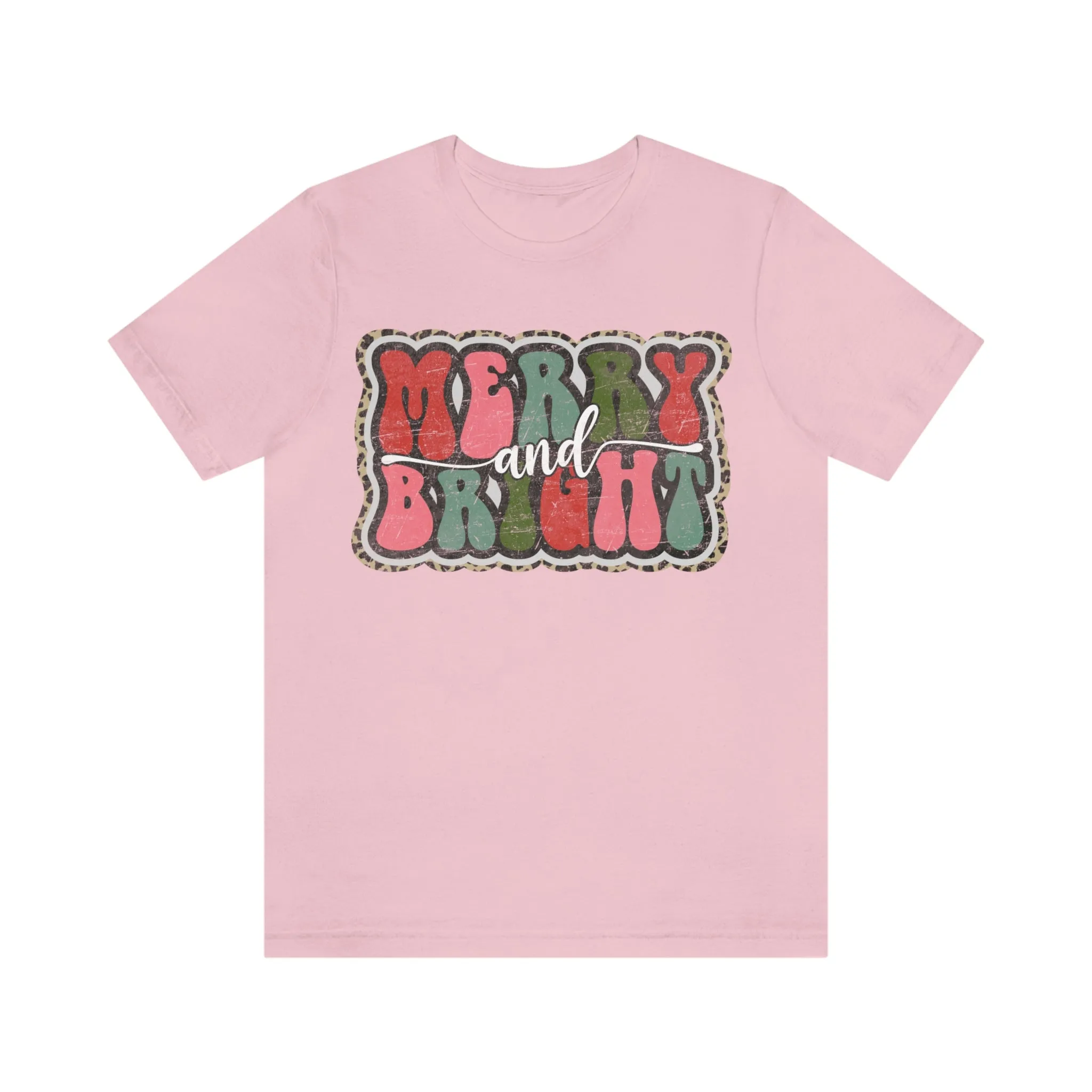 Retro Merry & Bright Women's Christmas T-Shirt Bella Canvas Unisex Jersey Short Sleeve Tee