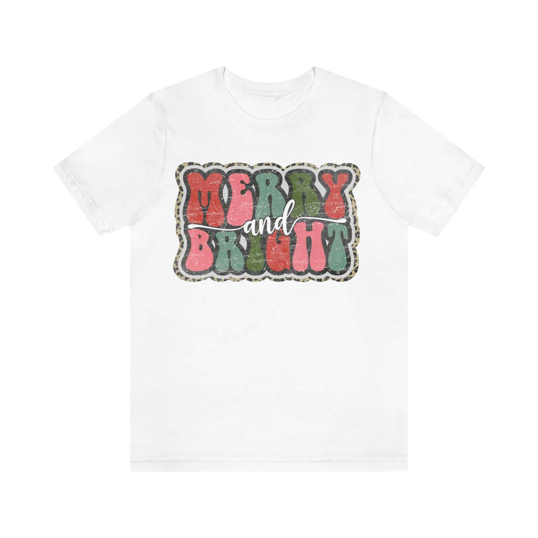 Retro Merry & Bright Women's Christmas T-Shirt Bella Canvas Unisex Jersey Short Sleeve Tee