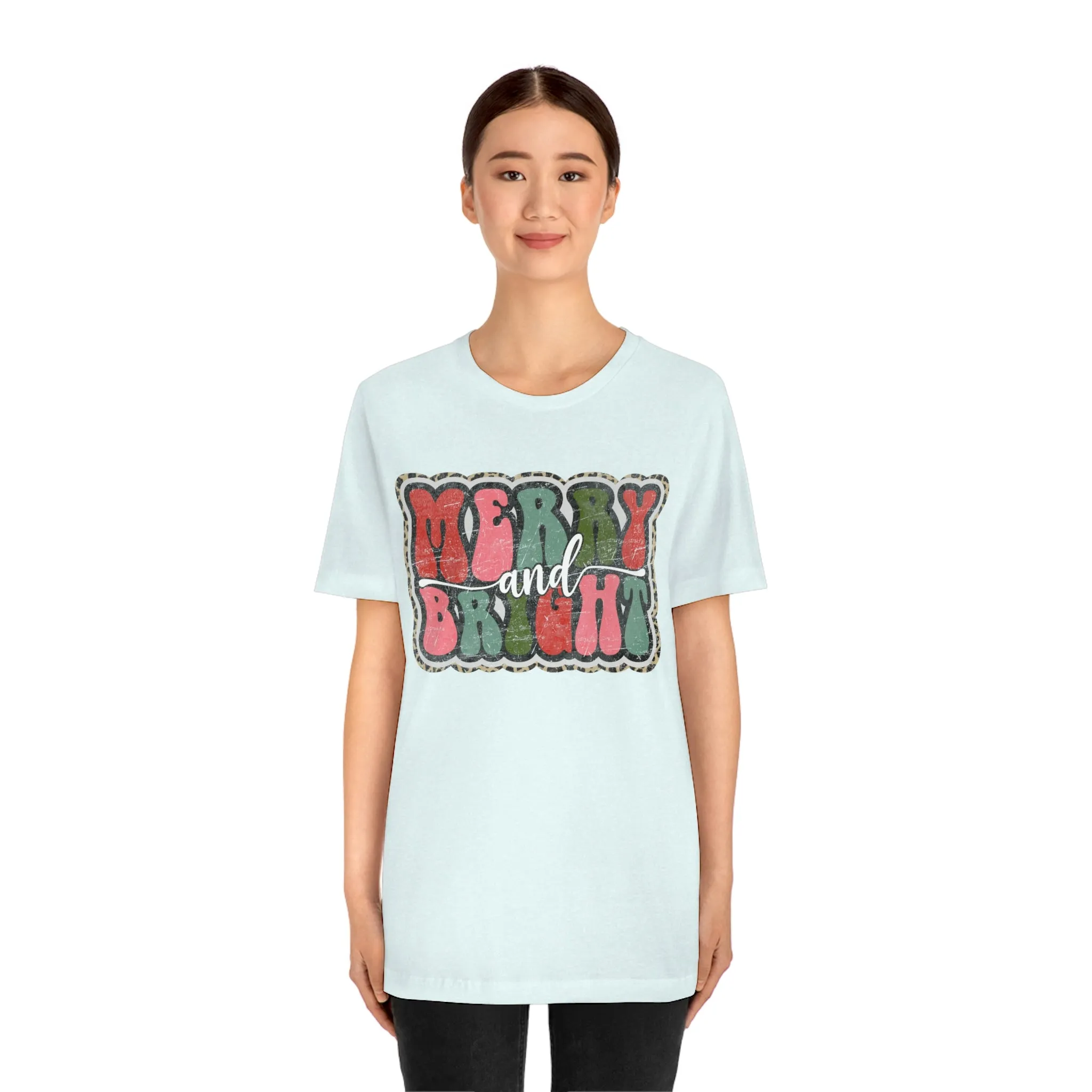 Retro Merry & Bright Women's Christmas T-Shirt Bella Canvas Unisex Jersey Short Sleeve Tee