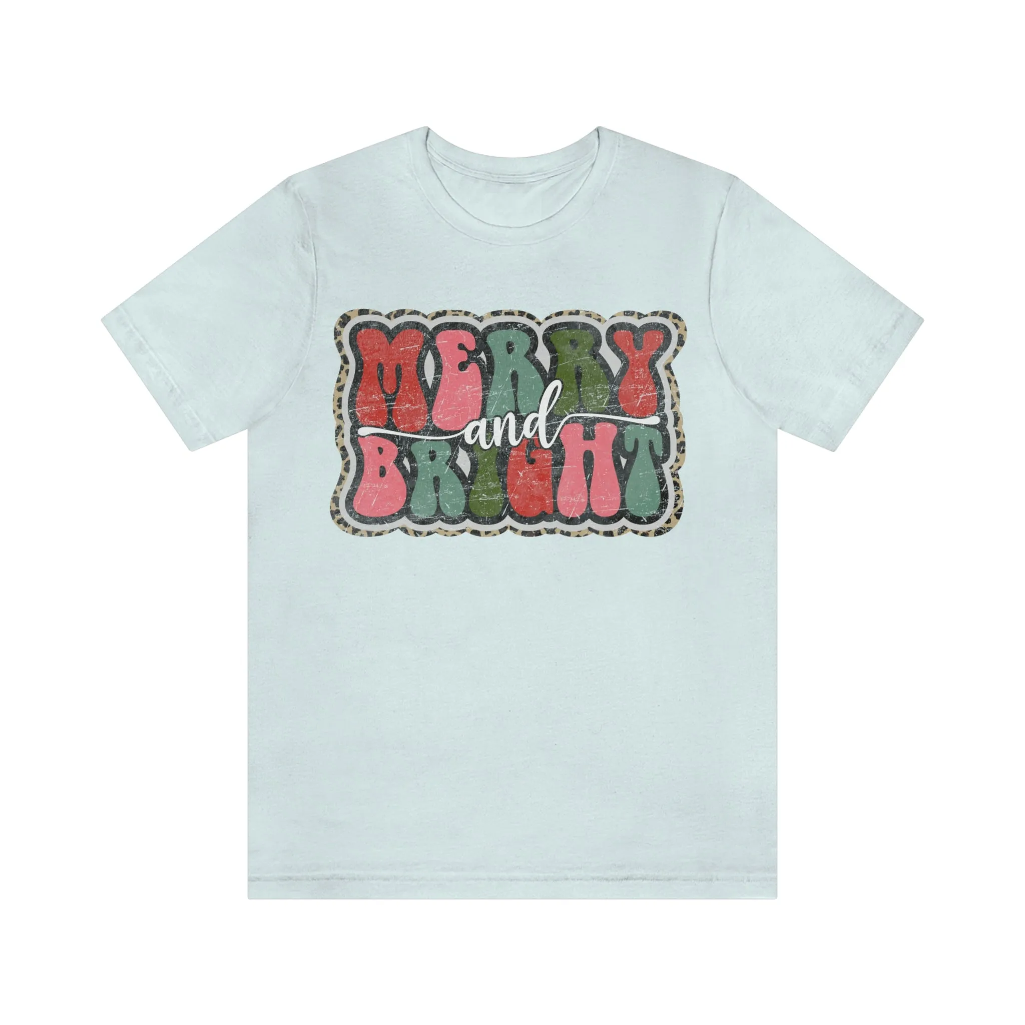 Retro Merry & Bright Women's Christmas T-Shirt Bella Canvas Unisex Jersey Short Sleeve Tee