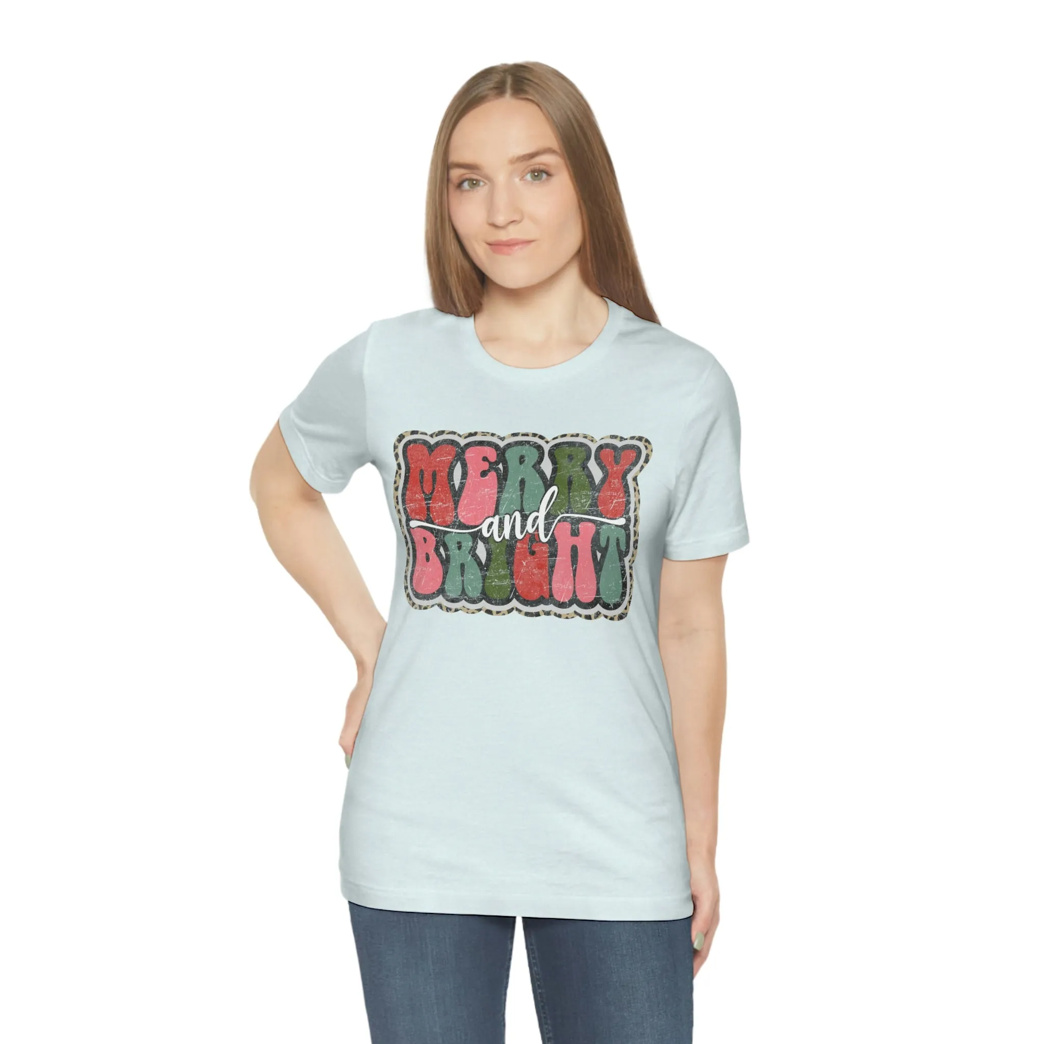 Retro Merry & Bright Women's Christmas T-Shirt Bella Canvas Unisex Jersey Short Sleeve Tee