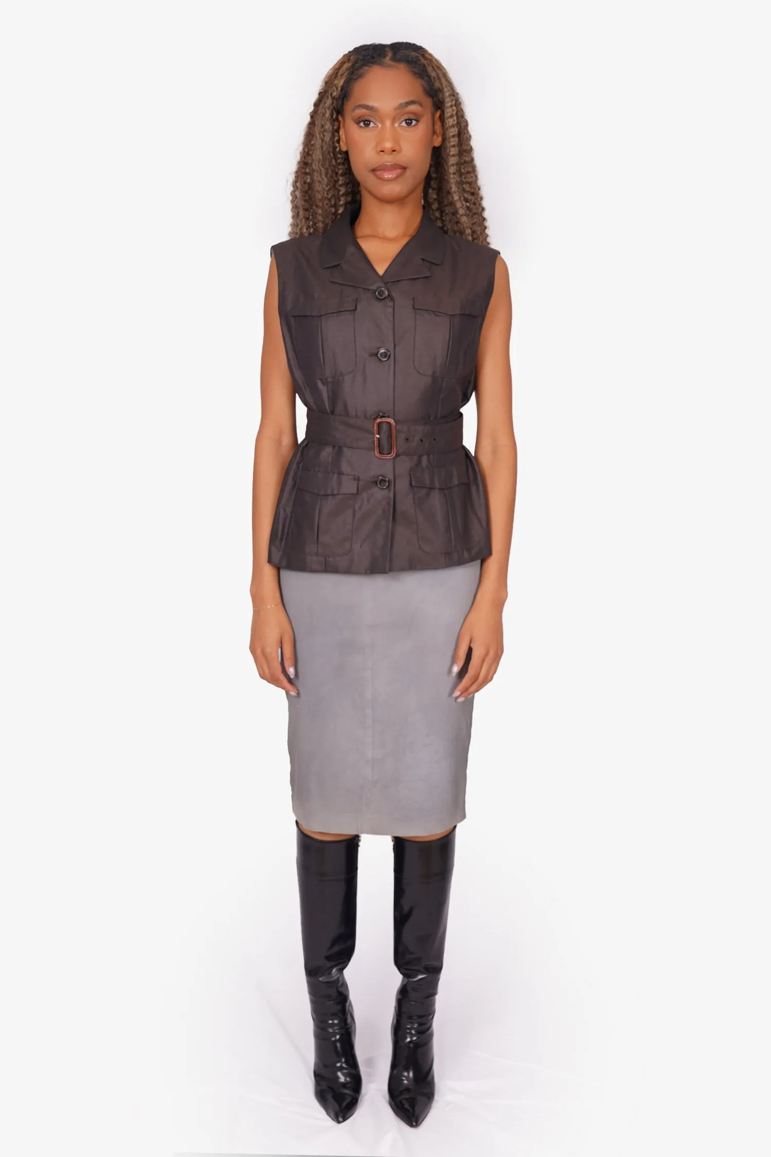 'S Max Mara Brown Sleeveless Jacket Size 38