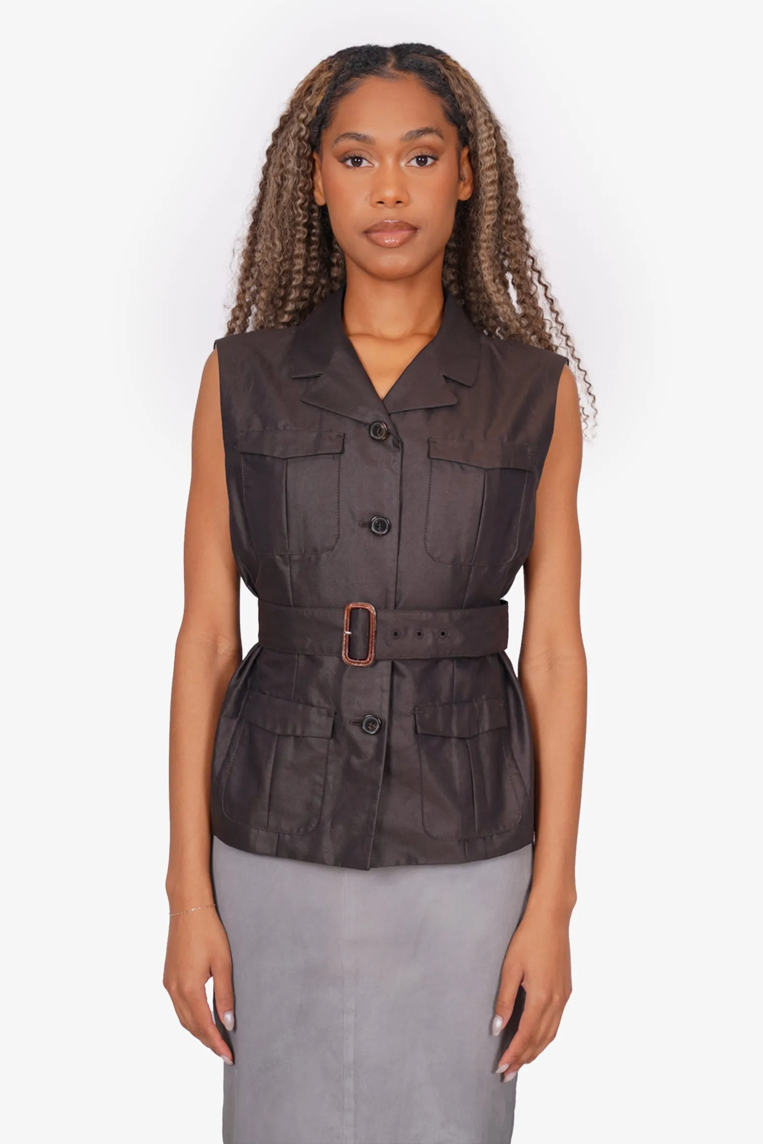'S Max Mara Brown Sleeveless Jacket Size 38