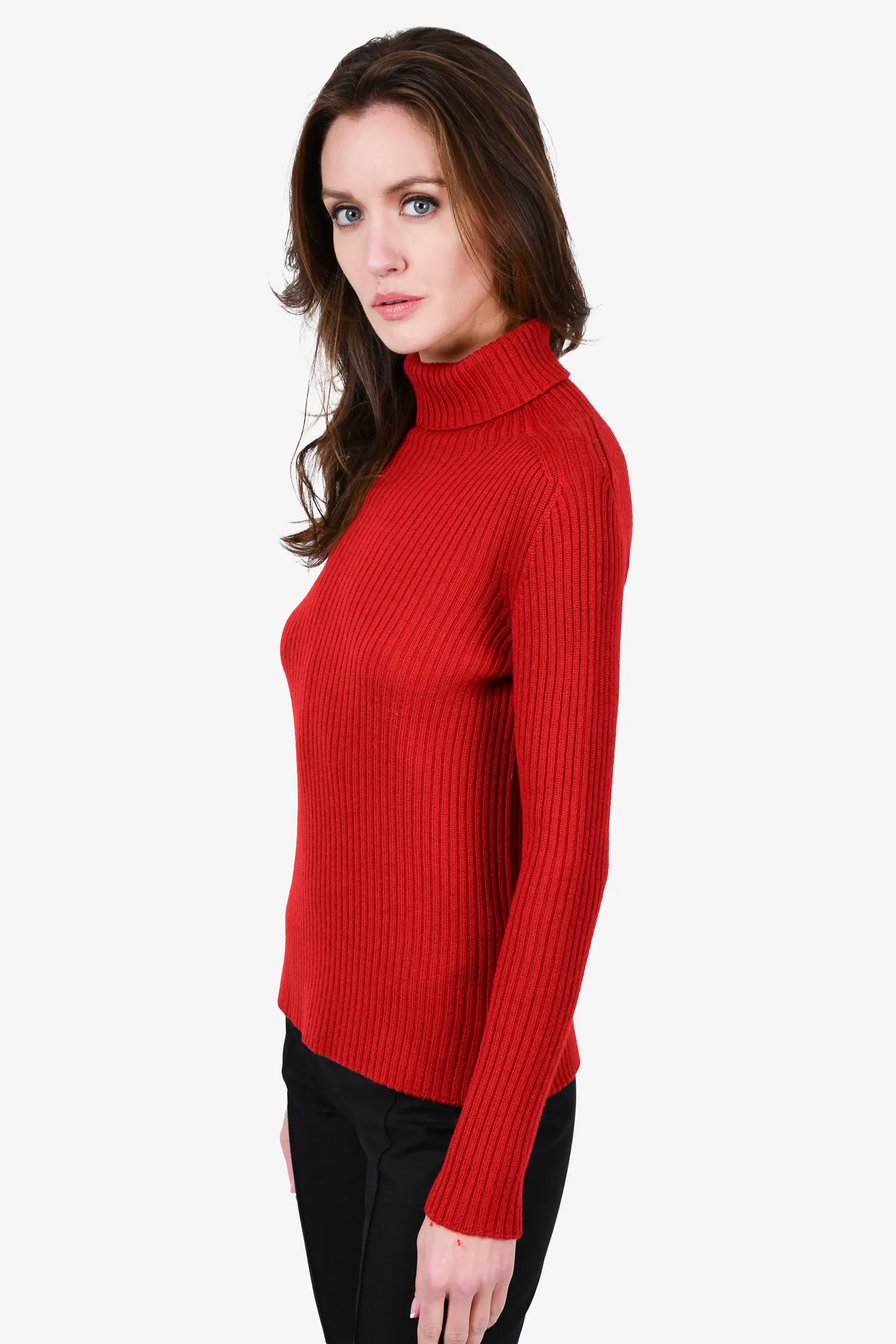 'S Max Mara Red Ribbed Knit Turtleneck Sweater
