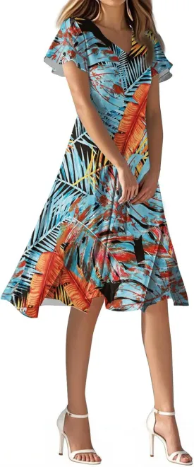Sexy Dresses for Women Date Night V Neck Boho Knee Length Summer 2025 Tie Dye Floral Short Sleeve Short Skirt