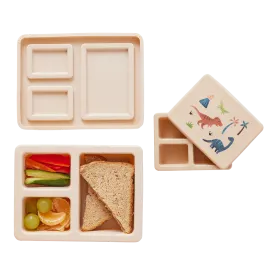 Silicone Mini Bento Box Dinosaur Warm Cream