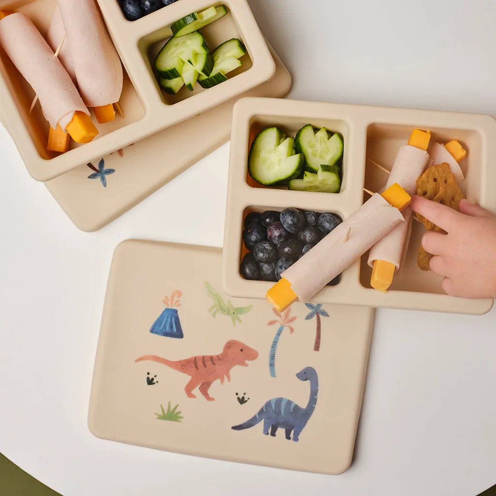 Silicone Mini Bento Box Dinosaur Warm Cream