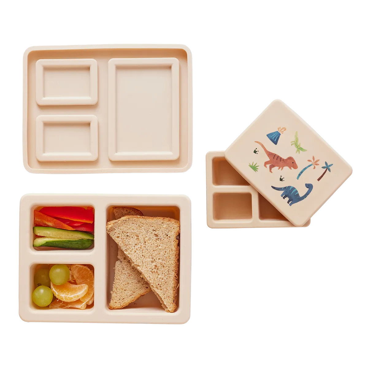 Silicone Mini Bento Box Dinosaur Warm Cream