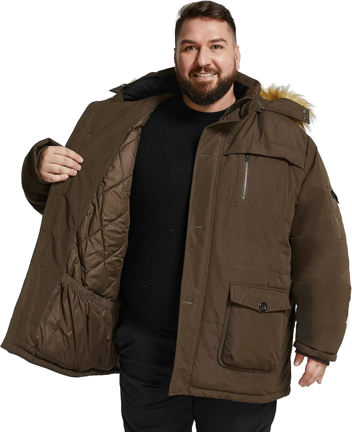 Soularge Men's Big and Tall Winter Warm Heavy Hooded Parka Jacket