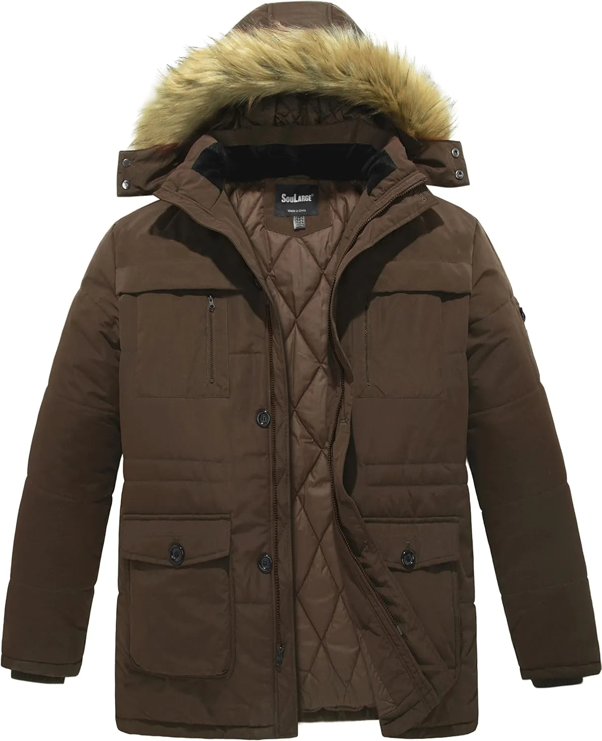 Soularge Men's Big and Tall Winter Warm Heavy Hooded Parka Jacket