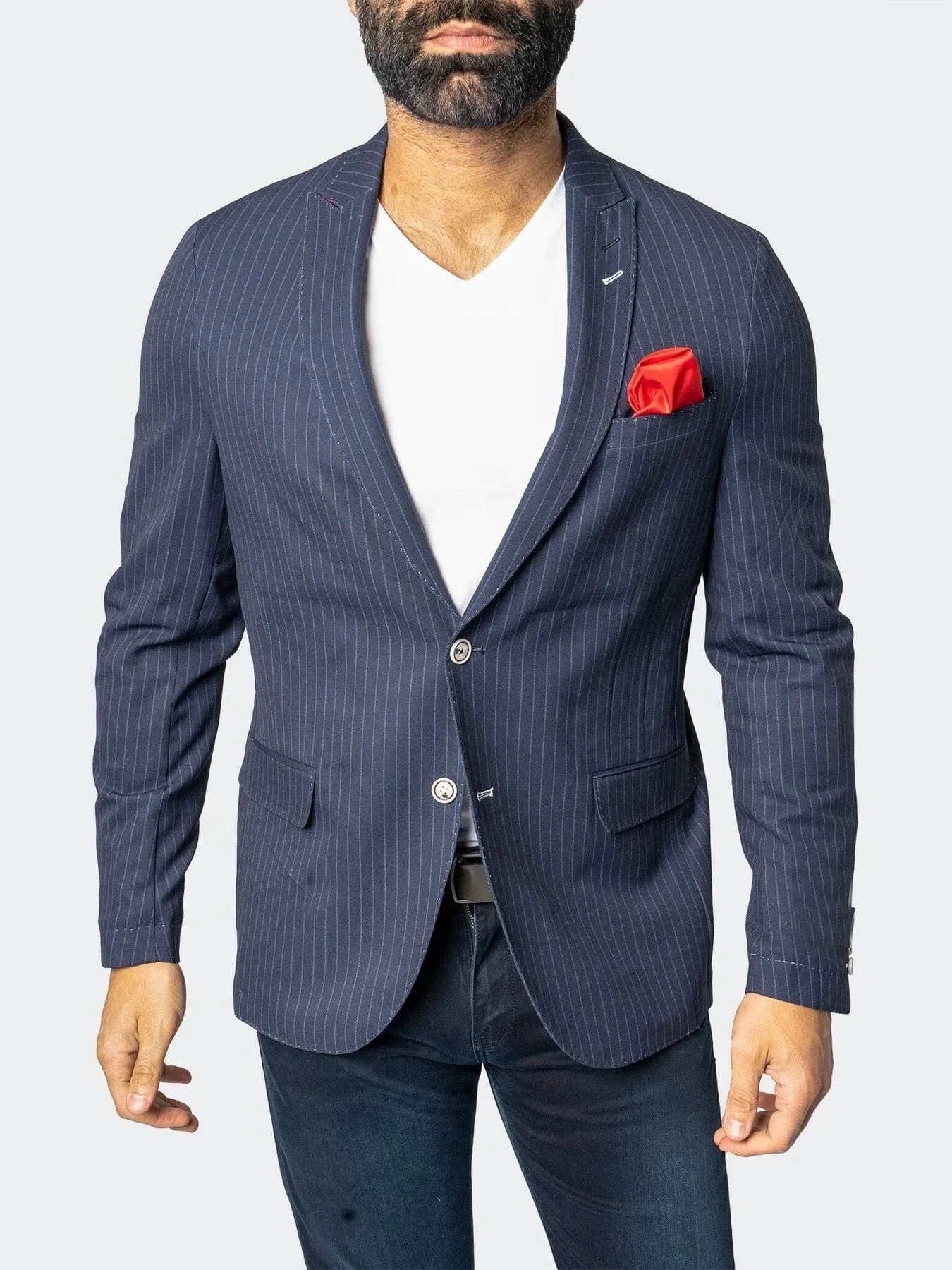 Unconstructed Stretch Pinstripes Blazer - Navy