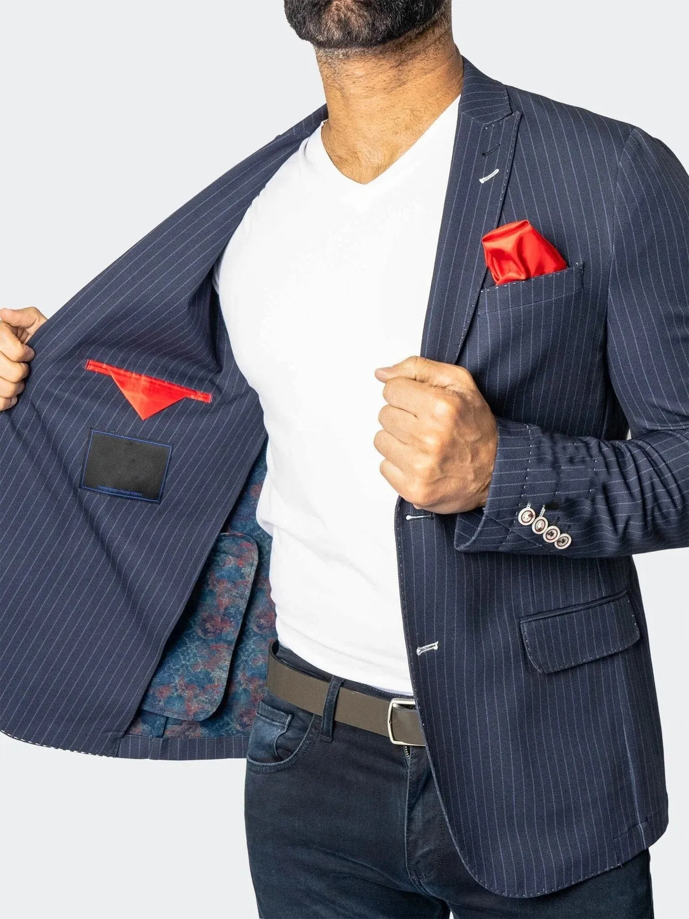 Unconstructed Stretch Pinstripes Blazer - Navy