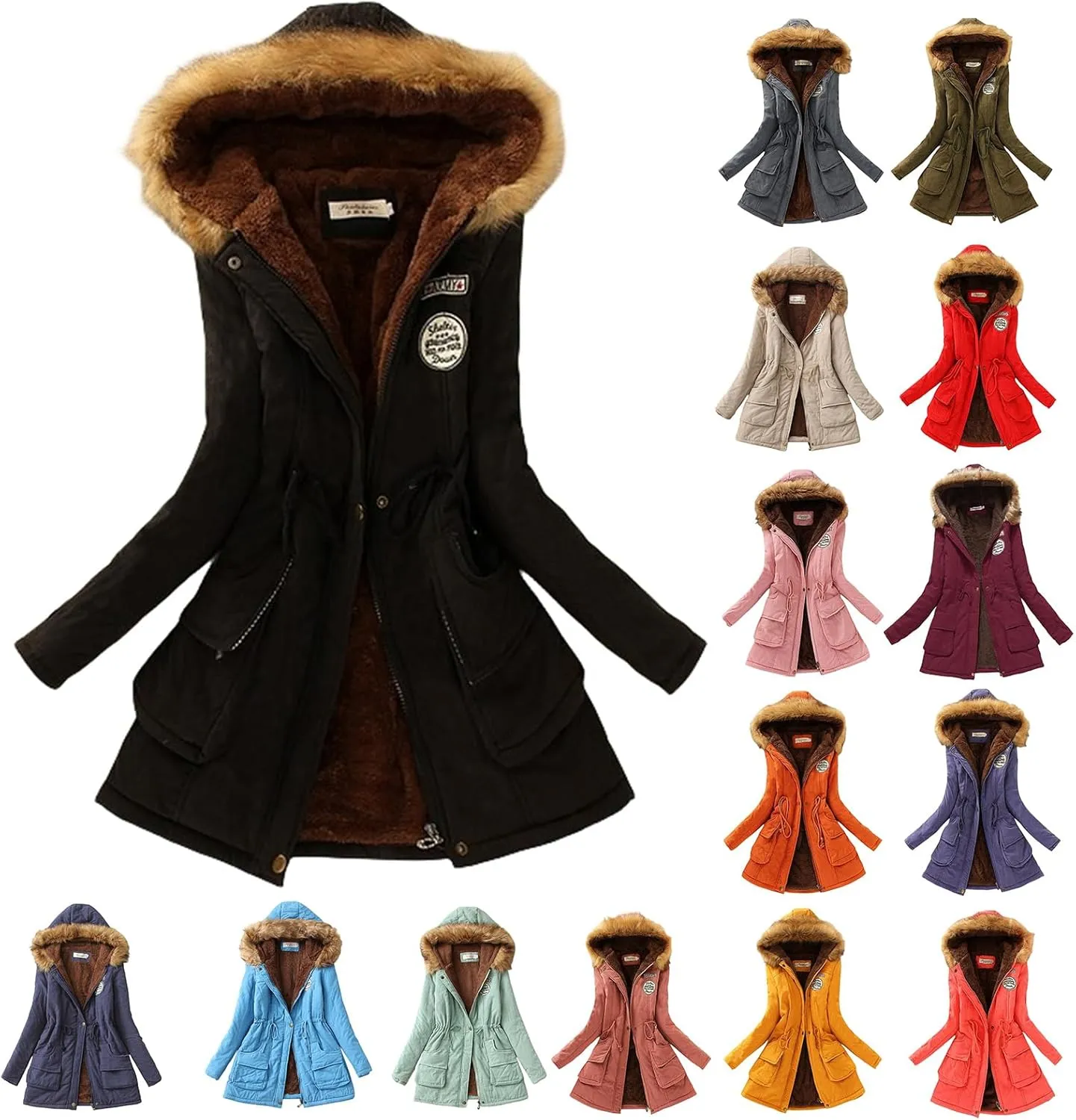 Winter Coats for Women Long Thicken Padded Jacket Fashion Warm Cold Weather Parkas Zip Up Hooded Clothes Plus Size