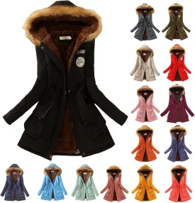 Winter Coats for Women Long Thicken Padded Jacket Fashion Warm Cold Weather Parkas Zip Up Hooded Clothes Plus Size