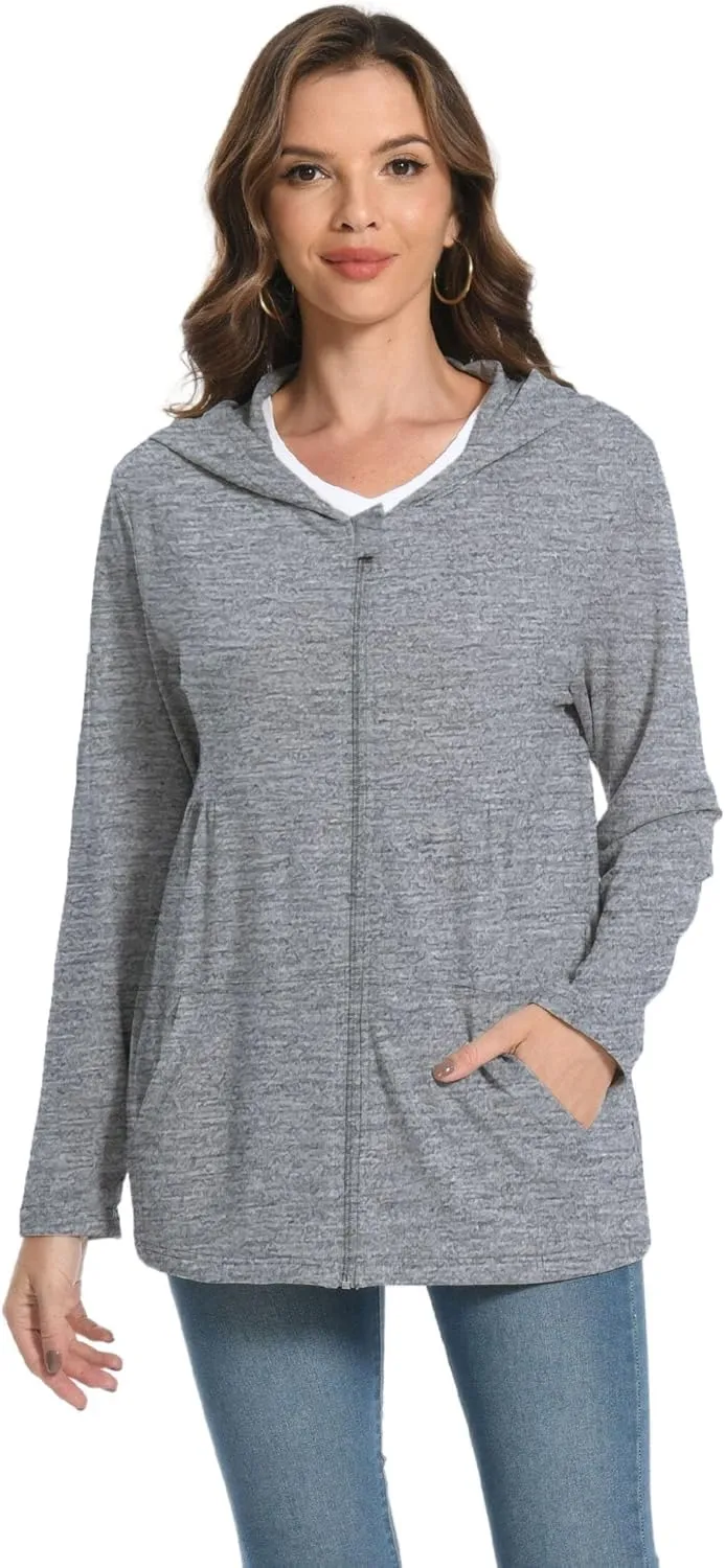 Women Post Mastectomy Shirts with Drain Pockets Nephrostomy Bag Breast Rotator Cuff Recovery Long Sleeve Zip Up Shirts